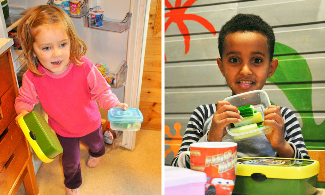 Barna i Vik barnehage tar med seg det meste av maten selv. Det mener styreren gir de voksne mer tid sammen med dem.