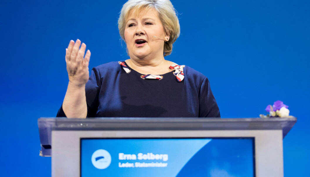 De nye regionene vil få et større ansvar i kompetansepolitikken, understreket statsminister og partileder Erna Solberg på Høyres landsmøte på Gardermoen, som åpnet fredag. Foto Vidar Ruud/NTB Scanpix De nye regionene vil få et større ansvar i kompetansepolitikken, understreket statsminister og partileder Erna Solberg på Høyres landsmøte på Gardermoen, som åpnet fredag. Foto Vidar Ruud/NTB Scanpix