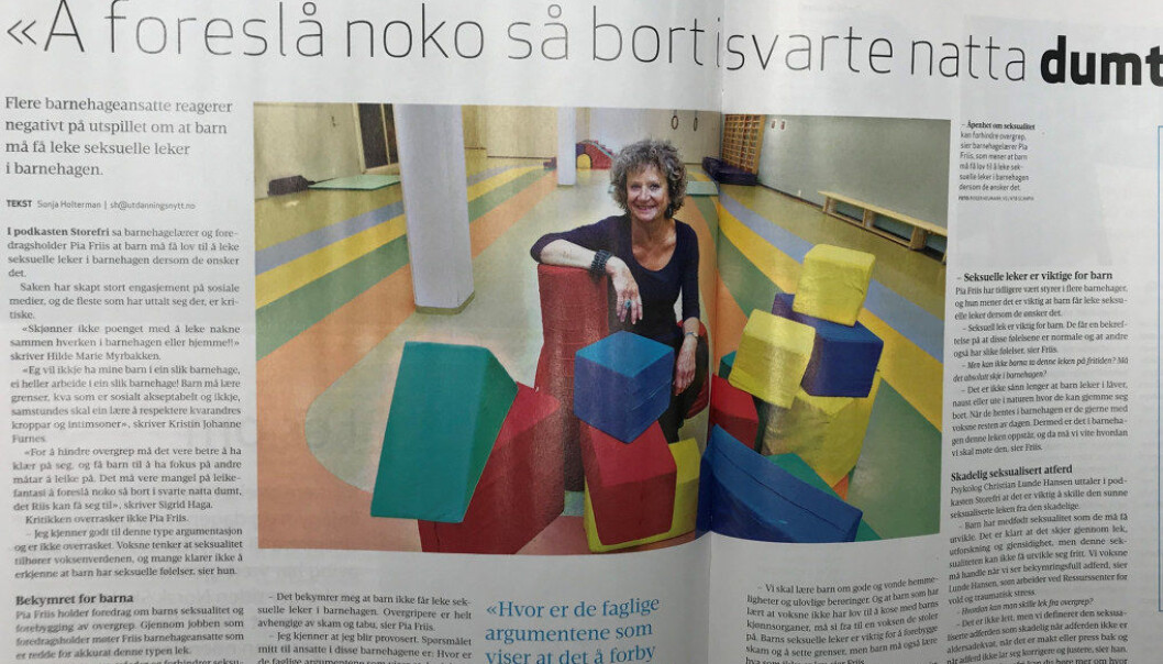 – Pia Friis' tanker om barn og seksuell lek er frapperende tidsriktige. Samfunnet er sykelig sex-fiksert, skriver Halvard Lars Udnesseter. (Faksimile fra Utdanning 3/2019). – Pia Friis' tanker om barn og seksuell lek er frapperende tidsriktige. Samfunnet er sykelig sex-fiksert, skriver Halvard Lars Udnesseter. (Faksimile fra Utdanning 3/2019).