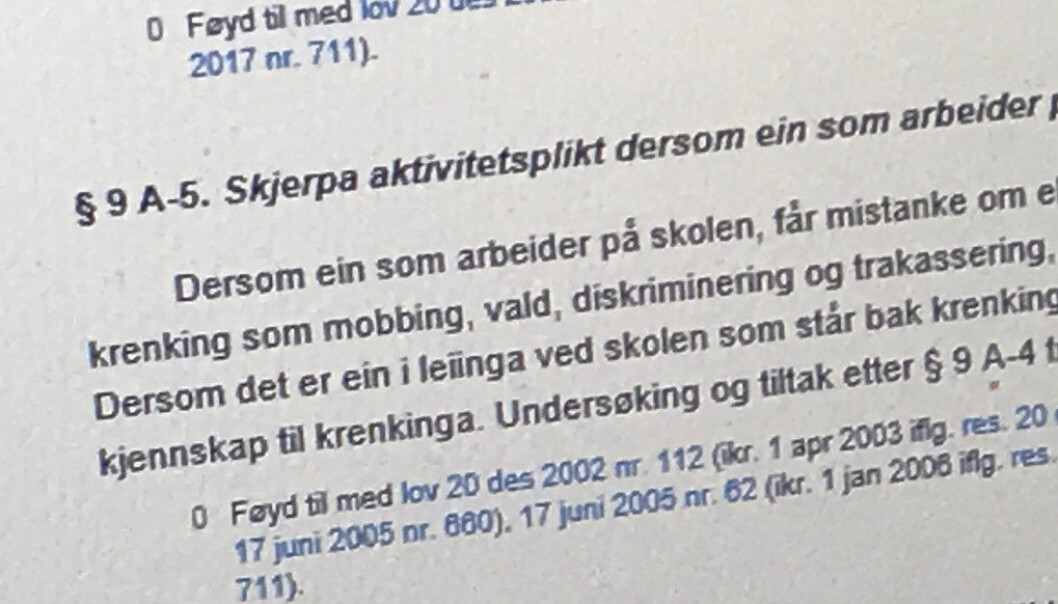 Myndighetene gir norsk skole signaler som er motstridende: På den ene siden: et sterkt fokus på læring og læringstrykk. På den andre siden: med paragraf 9a-5 gir lovgiver elevene et sterkt vern mot hva de måtte oppleve som ubehagelig, skriver Gunnar Aasbø. Ill.foto: Paal Svendsen Myndighetene gir norsk skole signaler som er motstridende: På den ene siden: et sterkt fokus på læring og læringstrykk. På den andre siden: med paragraf 9a-5 gir lovgiver elevene et sterkt vern mot hva de måtte oppleve som ubehagelig, skriver Gunnar Aasbø. Ill.foto: Paal Svendsen