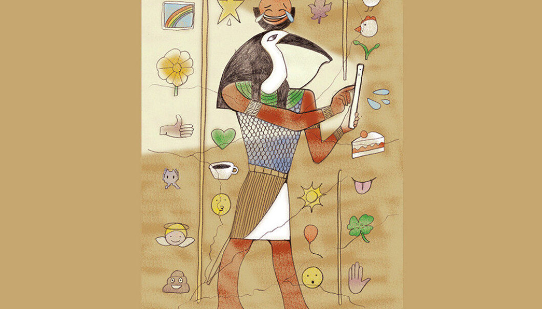 Allerede i det gamle Egypt diskuterte man tekniske nyvinningers fordeler og ulemper, som guden Thot og kongen Thamus, da Thot ville ha sin egen oppfinnelse, skrivekunsten, bragt ut til egypterne. Ill.: Tone Lileng | post@tonelileng.no Allerede i det gamle Egypt diskuterte man tekniske nyvinningers fordeler og ulemper, som guden Thot og kongen Thamus, da Thot ville ha sin egen oppfinnelse, skrivekunsten, bragt ut til egypterne. Ill.: Tone Lileng | post@tonelileng.no