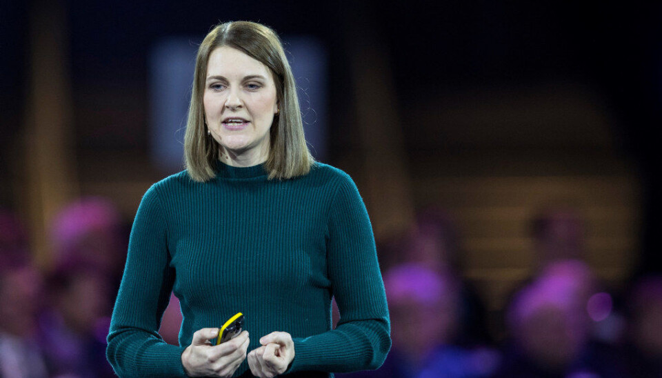 Katrine Vellesen Løken, professor i samfunnsøkonomi ved Norges Handelshøyskole, holder innlegg på NHOs årskonferanse 2018. Foto: Vidar Ruud / NTB scanpix