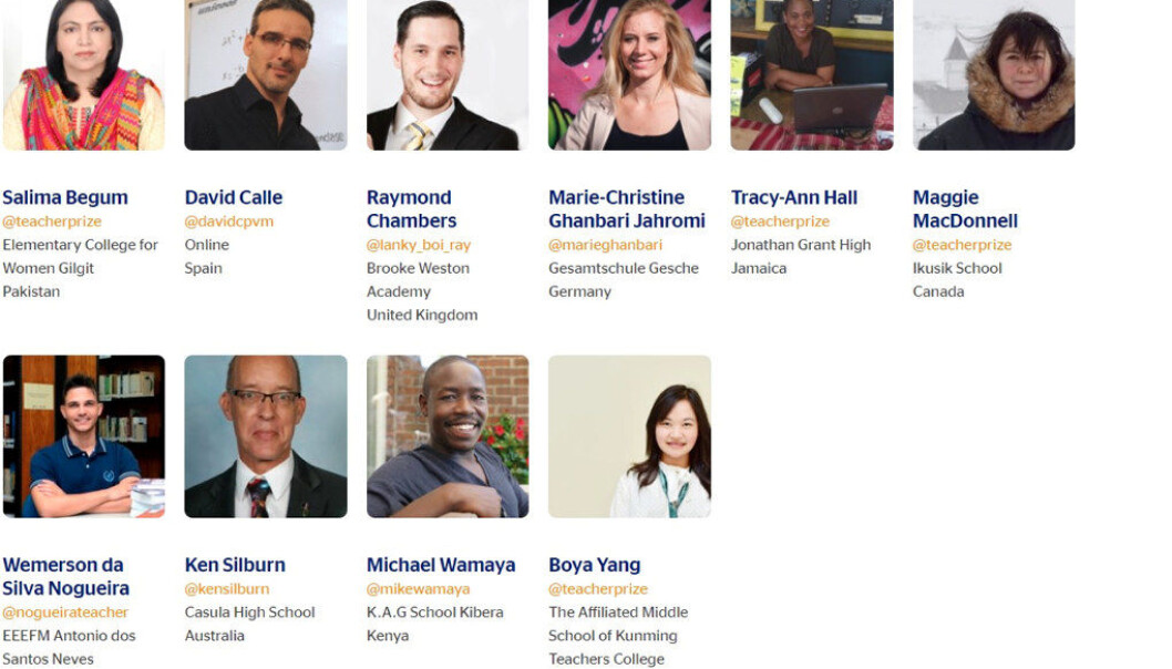 Finalistene til Global Teacher Prize 2017. Skjermdump fra globalteacherprize.org. Finalistene til Global Teacher Prize 2017. Skjermdump fra globalteacherprize.org.