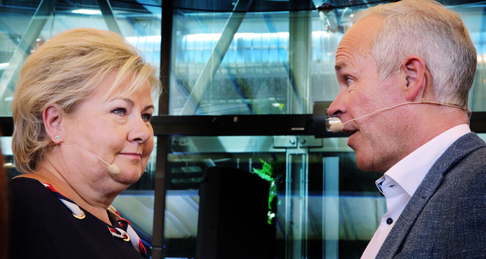 Erna Solberg og Jan Tore Sanner presenterte 50 punkter om skolepolitikk for å understreke at skole er valgkampsak nummer en. Foto: Jørgen Jelstad.