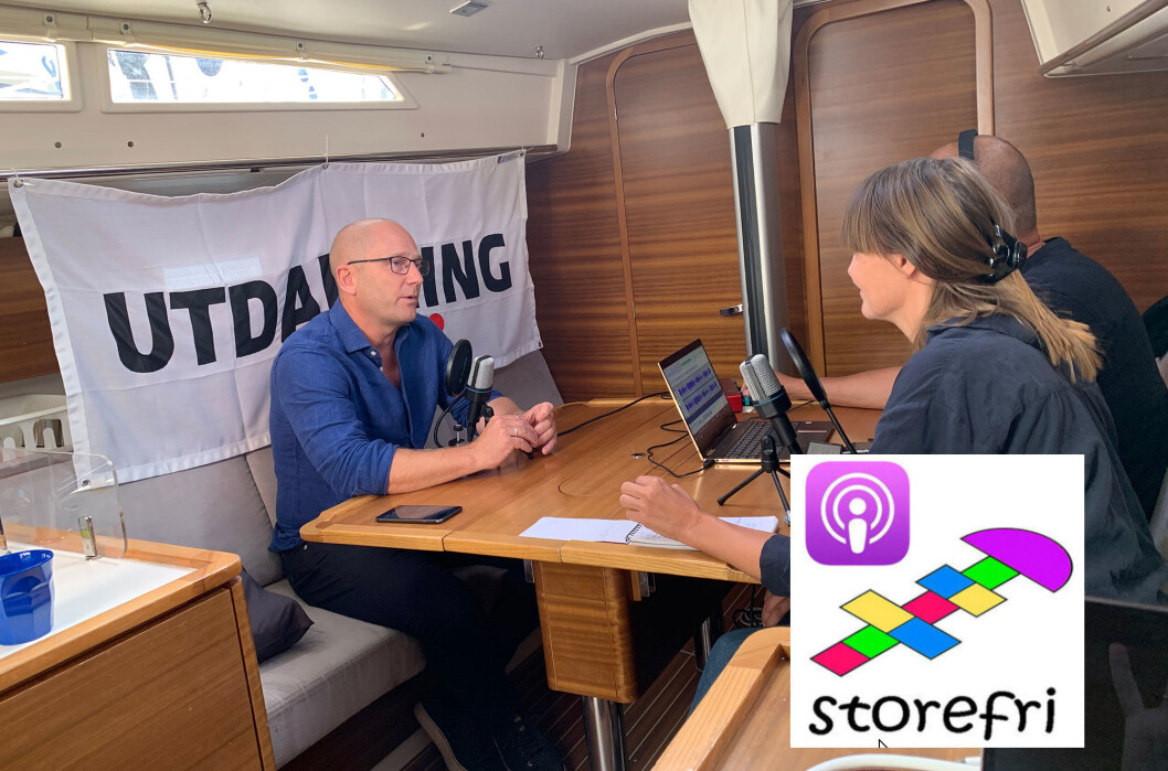 Steffen Handal, leder i Utdanningsforbundet, i prat med Sonja Holterman og Paal Svendsen fra Utdanning under innspilling av podkasten Storefri under Arendalsuka. Foto: Nina Hulthin Steffen Handal, leder i Utdanningsforbundet, i prat med Sonja Holterman og Paal Svendsen fra Utdanning under innspilling av podkasten Storefri under Arendalsuka. Foto: Nina Hulthin