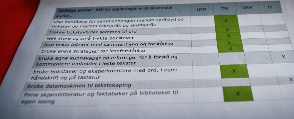 Eksempel fra krysskjemaet.