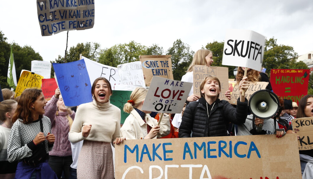 Elever i Oslo og rundt 40 andre steder deltok i skolestreik for klimaet fredag. Foto: Terje Pedersen/NTB Scanpix Elever i Oslo og rundt 40 andre steder deltok i skolestreik for klimaet fredag. Foto: Terje Pedersen/NTB Scanpix