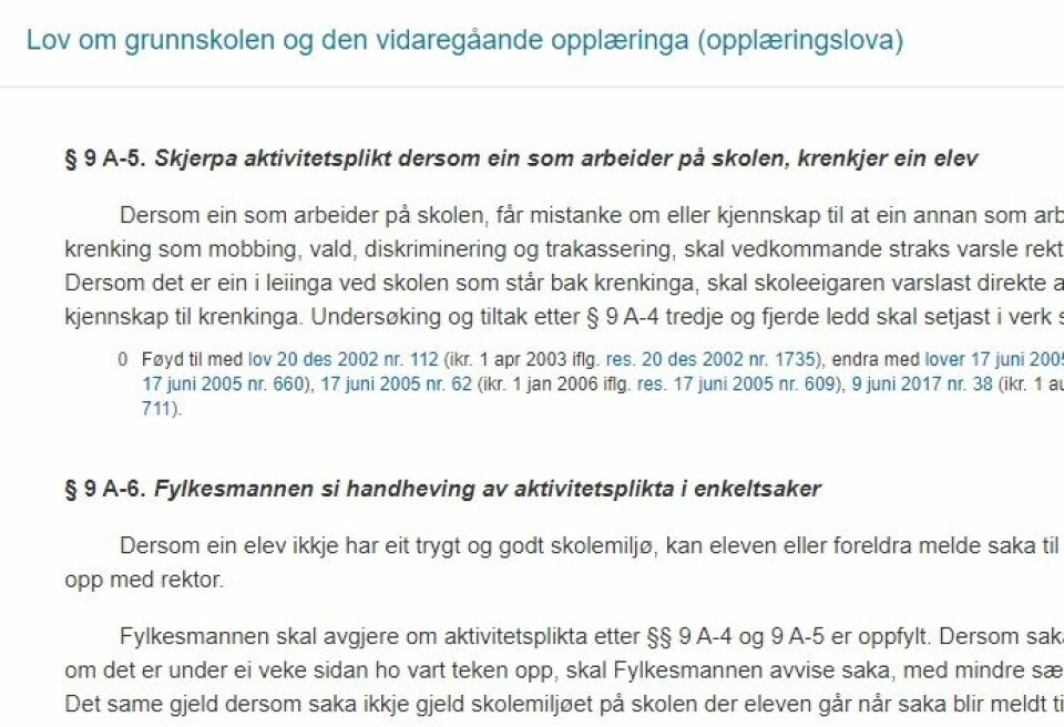 Illustrasjon: Skjermdump frå lovdata.no