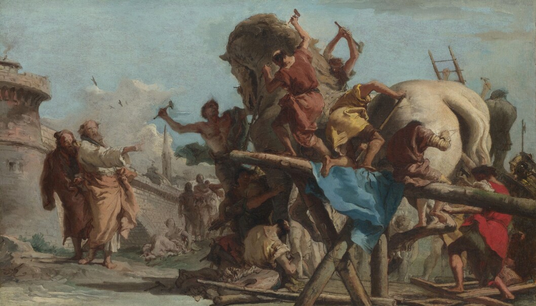 «Byggingen av den trojanske hest», maleri av Giovanno Domenico Tiepoli (1760). Wikimedia Commons / UK National Gallery. «Byggingen av den trojanske hest», maleri av Giovanno Domenico Tiepoli (1760). Wikimedia Commons / UK National Gallery.