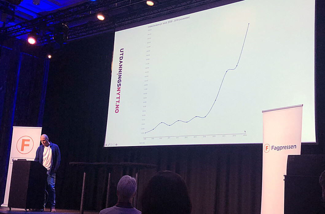 Nettredaktør Paal Svendsen presenterte svært gode tall for utdanningsnytt.no på Fagpressedagen 2019. Bladet Utdanning ble fagpressens opplagsvinner. Nettredaktør Paal Svendsen presenterte svært gode tall for utdanningsnytt.no på Fagpressedagen 2019. Bladet Utdanning ble fagpressens opplagsvinner.