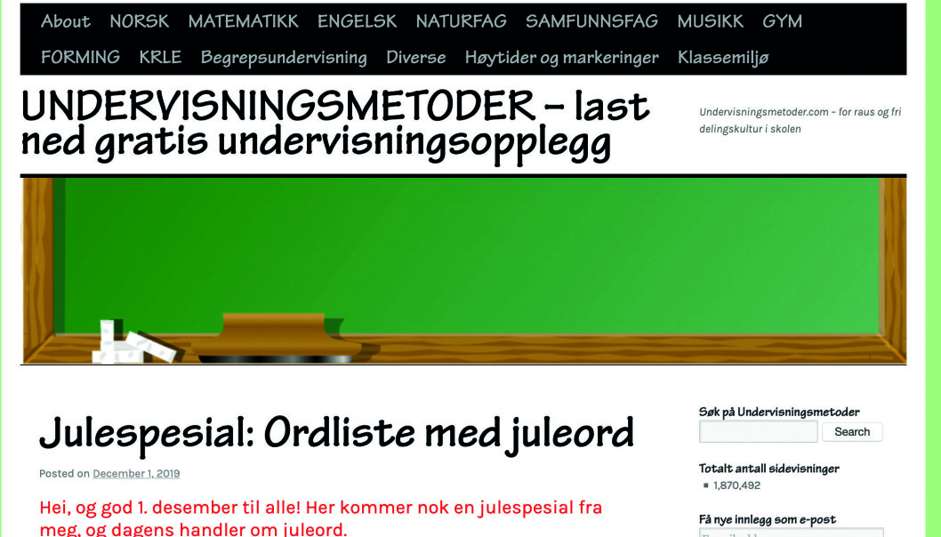 En del av undervisningsopplegget Anne Marte N. Sandnes lager, deler hun videre på nettstedet hun driver: Der kan lærere gratis hente undervisningstips og ideer til sine
egne timer. En del av undervisningsopplegget Anne Marte N. Sandnes lager, deler hun videre på nettstedet hun driver: Der kan lærere gratis hente undervisningstips og ideer til sine
egne timer.