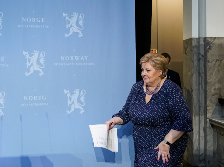 Statsminister Erna Solberg under Regjeringens pressekonferanse om gjenåpning av samfunnet.
Foto: Fredrik Hagen / NTB scanpix