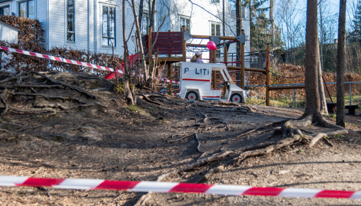 Uteområdene i Strand barnehage i Bærum, delt inn for kohortene. Uteområdene i Strand barnehage i Bærum, delt inn for kohortene.