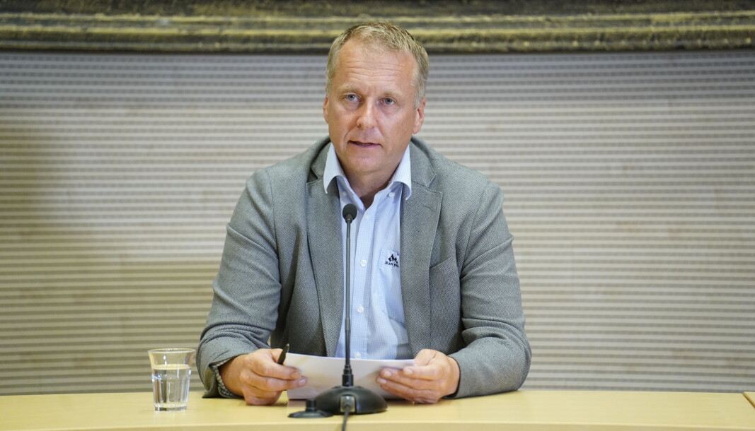 Ordfører Saxe Frshaug under pressekonferansen i forbindelse med smittespredningen i Indre Østfold søndag ettermiddag. Ordfører Saxe Frshaug under pressekonferansen i forbindelse med smittespredningen i Indre Østfold søndag ettermiddag.