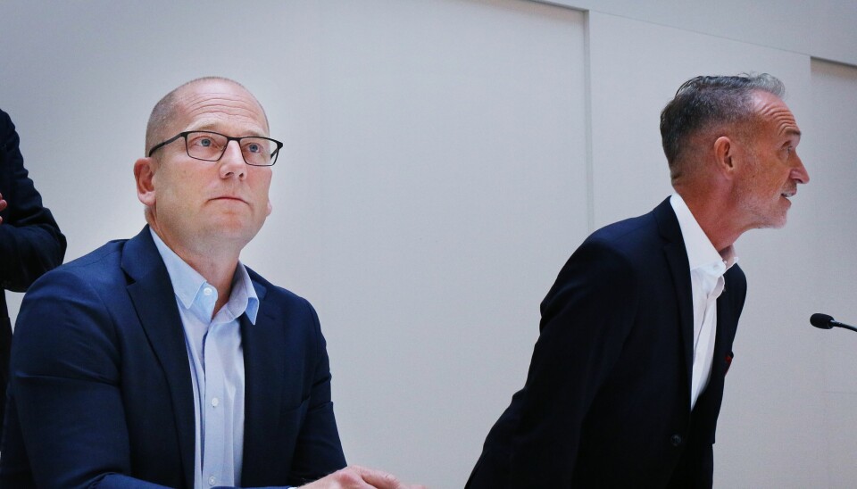 Forhandlingslederne Steffen Handal for Unio og Tor Arne Gangsø (til høyre) for KS.