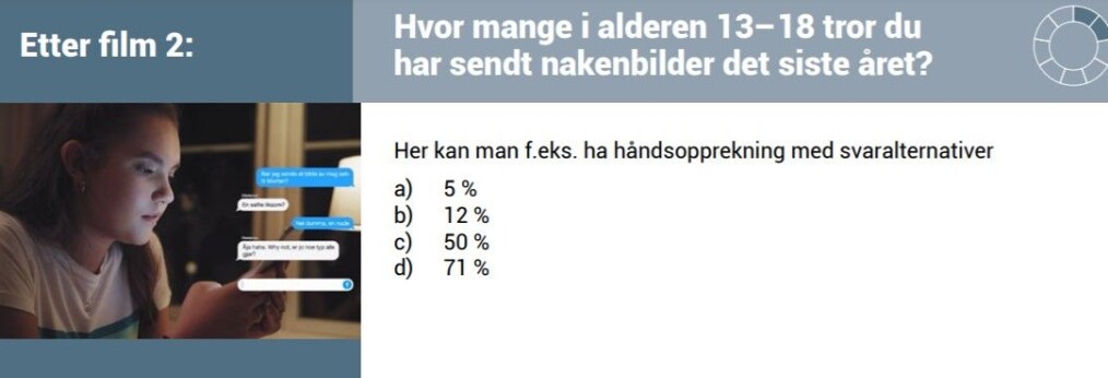 Et av spørsmålene elevene blir spurt om. Et av spørsmålene elevene blir spurt om.