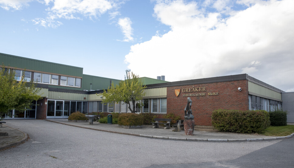 Viken innfører hjemmeundervisning i videregående skole fra mandag. Bildet er fra Greåker skole i Sarpsborg. Viken innfører hjemmeundervisning i videregående skole fra mandag. Bildet er fra Greåker skole i Sarpsborg.