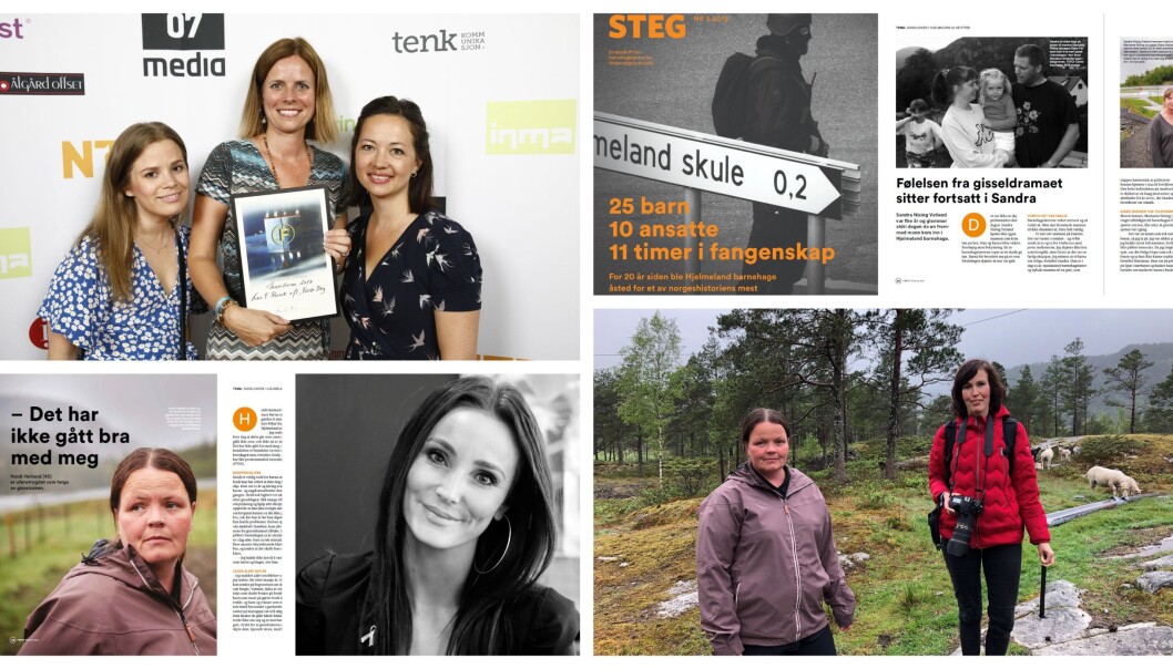 Tidsskriftet Første steg fikk to hederlige omtaler for sin dokumentar om gisseldramaet i Hjelmeland barnehage 20 år etter i kategorien gravesak og forside. Tidsskriftet Første steg fikk to hederlige omtaler for sin dokumentar om gisseldramaet i Hjelmeland barnehage 20 år etter i kategorien gravesak og forside.