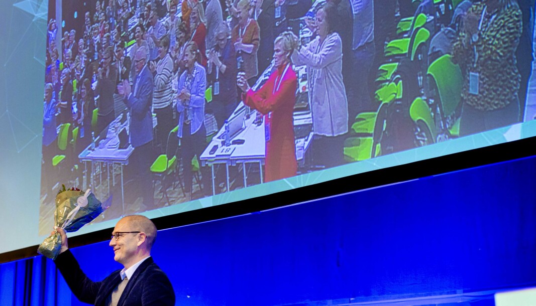 Bildet er fra landsmøtet i 2019, da Steffen Handal ble gjenvalgt som leder. Bildet er fra landsmøtet i 2019, da Steffen Handal ble gjenvalgt som leder.