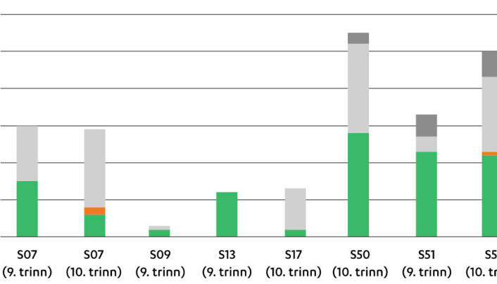 Figur 2. Oversikt over type tilbakemeldinger (S og nummer viser skolekode i LISE-prosjektet). Figur 2. Oversikt over type tilbakemeldinger (S og nummer viser skolekode i LISE-prosjektet).