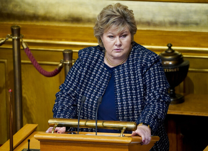 Statsminister Erna Solberg (H) redegjorde for håndteringen av koronapandemien i Stortinget mandag.