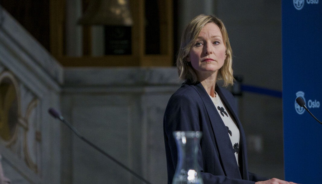 Oppvekst- og kunnskapsbyråd Inga Marte Thorkildsen på pressekonferansen søndag. Oppvekst- og kunnskapsbyråd Inga Marte Thorkildsen på pressekonferansen søndag.