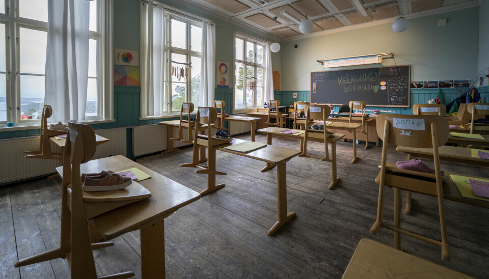 3. klasserommet på Nordstrand Steinerskole klartgjort for å ta imot igjen elever etter nedstengingen i fjor vår.