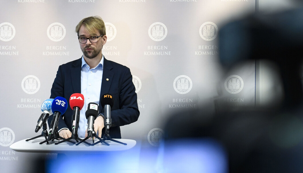 Byrådsleder Roger Valhammer på pressekonferanse om situasjonen med flere tilfeller av mutert virus. Byrådsleder Roger Valhammer på pressekonferanse om situasjonen med flere tilfeller av mutert virus.