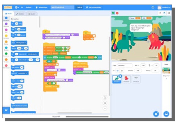 Samme type spill programmert i Python og i Scratch. Scratch gir elevene en visuell fremstilling av programmeringen. Samme type spill programmert i Python og i Scratch. Scratch gir elevene en visuell fremstilling av programmeringen.