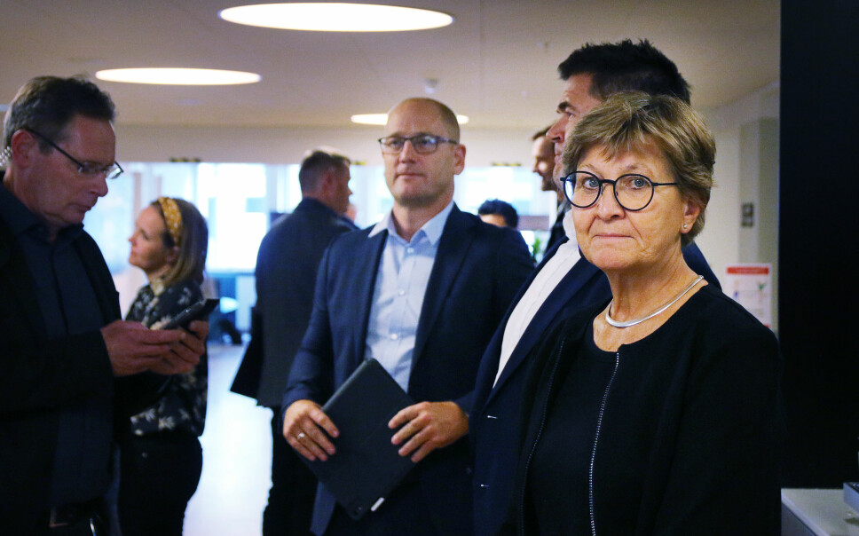 Mette Nord fra Fagforbundet, her sammen med Steffen Handal fra Unio, under tariffoppgjøret i 2020.