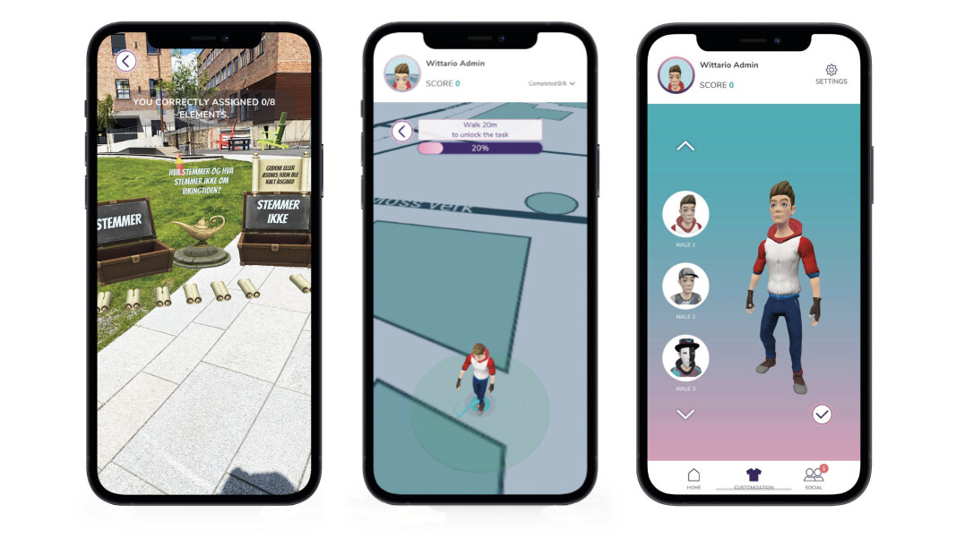 Elevene ser spillfiguren (sin egen posisjon) på kartet. De ser også bygninger og veier, samt neste «post» og en pil som peker hvilken retning de skal gå. På samme måte som man ser Pokémons på skjermen i Pokémon Go, kan elevene løse oppgaver ved å jobbe med interaktive elementer. Elevene ser spillfiguren (sin egen posisjon) på kartet. De ser også bygninger og veier, samt neste «post» og en pil som peker hvilken retning de skal gå. På samme måte som man ser Pokémons på skjermen i Pokémon Go, kan elevene løse oppgaver ved å jobbe med interaktive elementer.