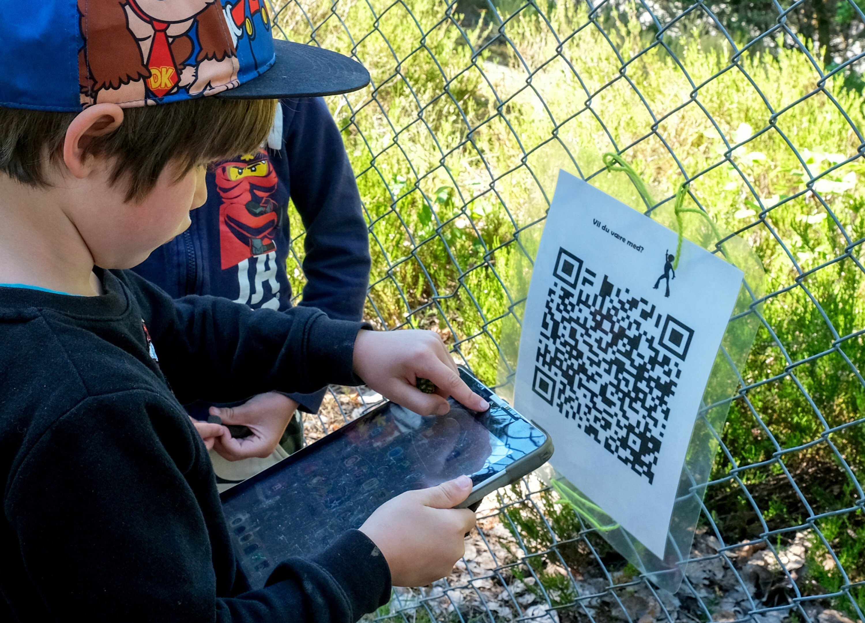 Olivier (6) sjekker hva som skjuler seg bak QR-koden.
