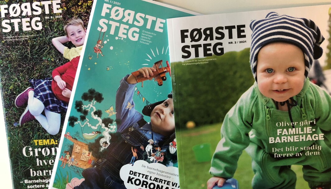 Rent pedagogisk er en utrolig dårlig idé å skrive en bokstav feil i logoen til Første steg, fordi tidsskriftet kan ligge der barn som er i ferd med å lære seg bokstaver ferdes, mener Anne Greve. Rent pedagogisk er en utrolig dårlig idé å skrive en bokstav feil i logoen til Første steg, fordi tidsskriftet kan ligge der barn som er i ferd med å lære seg bokstaver ferdes, mener Anne Greve.