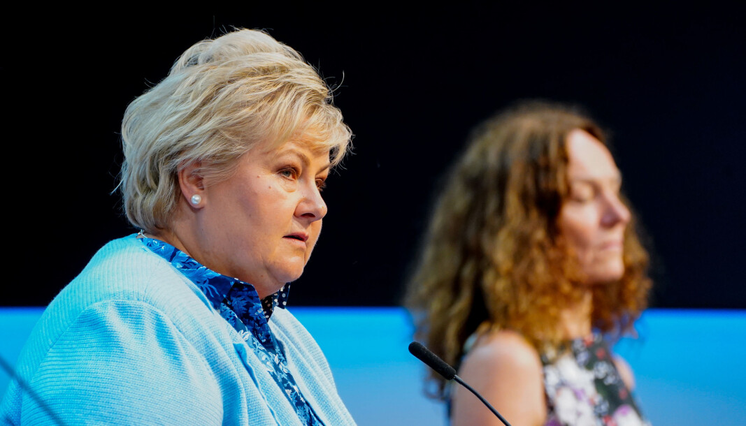 Oslo 20210902. Statsminister Erna Solberg og Camilla Stoltenberg under en pressekonferanse om koronasituasjonen.Foto: Terje Pedersen / NTB Oslo 20210902. Statsminister Erna Solberg og Camilla Stoltenberg under en pressekonferanse om koronasituasjonen.Foto: Terje Pedersen / NTB