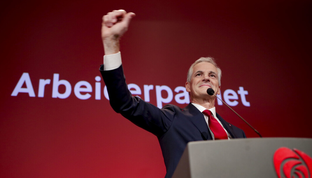 Ap-leder Jonas Gahr Støre erklærte partiet som valgvinner i sin tale til Arbeiderpartiets valgvake på Folkets hus Ap-leder Jonas Gahr Støre erklærte partiet som valgvinner i sin tale til Arbeiderpartiets valgvake på Folkets hus