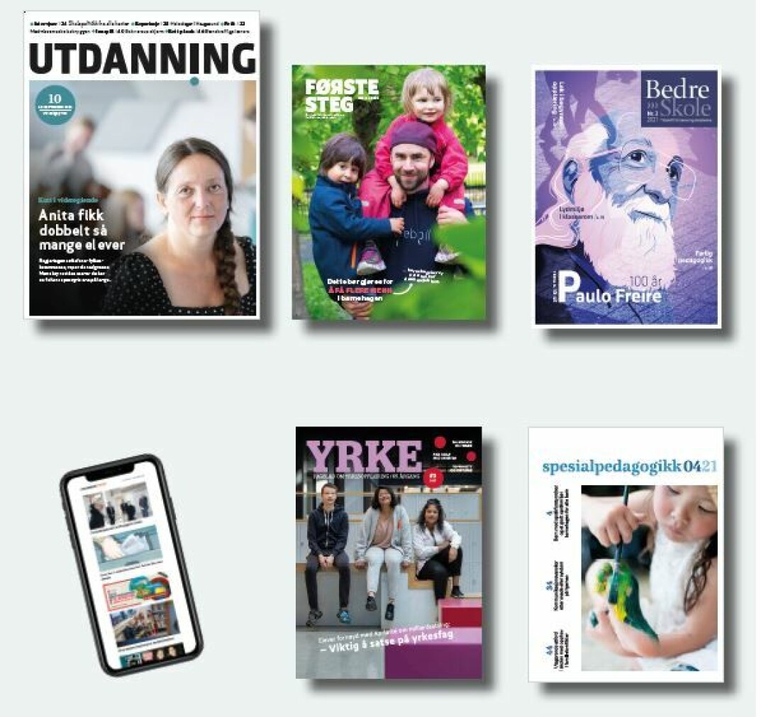 Utdanningsforbundets mediekanaler: Medlemsbladet Utdanning og nettstedet utdanningsnytt.no, samt tidsskriftene Første steg, Bedre Skole, Yrke og Spesialpedagogikk. Utdanningsforbundets mediekanaler: Medlemsbladet Utdanning og nettstedet utdanningsnytt.no, samt tidsskriftene Første steg, Bedre Skole, Yrke og Spesialpedagogikk.