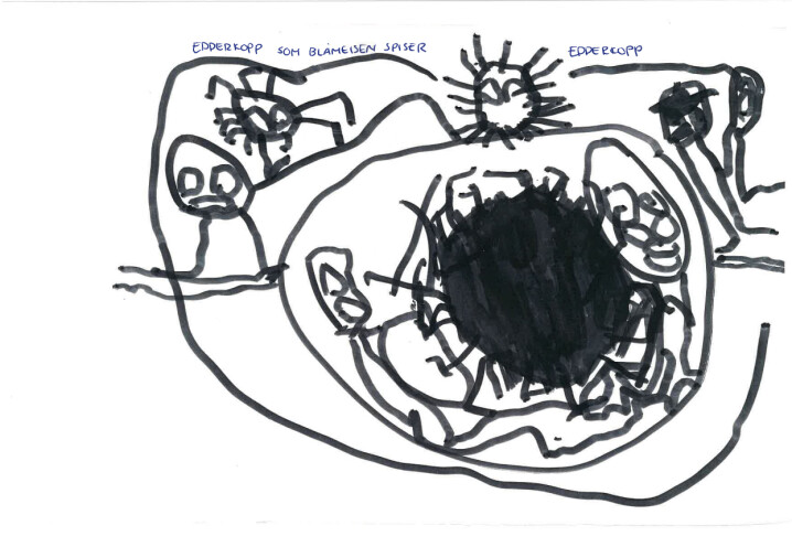 Barna fikk selv velge tema i avisprosjektet og en av gruppene snakket, tegnet og skrev om blåmeisen.