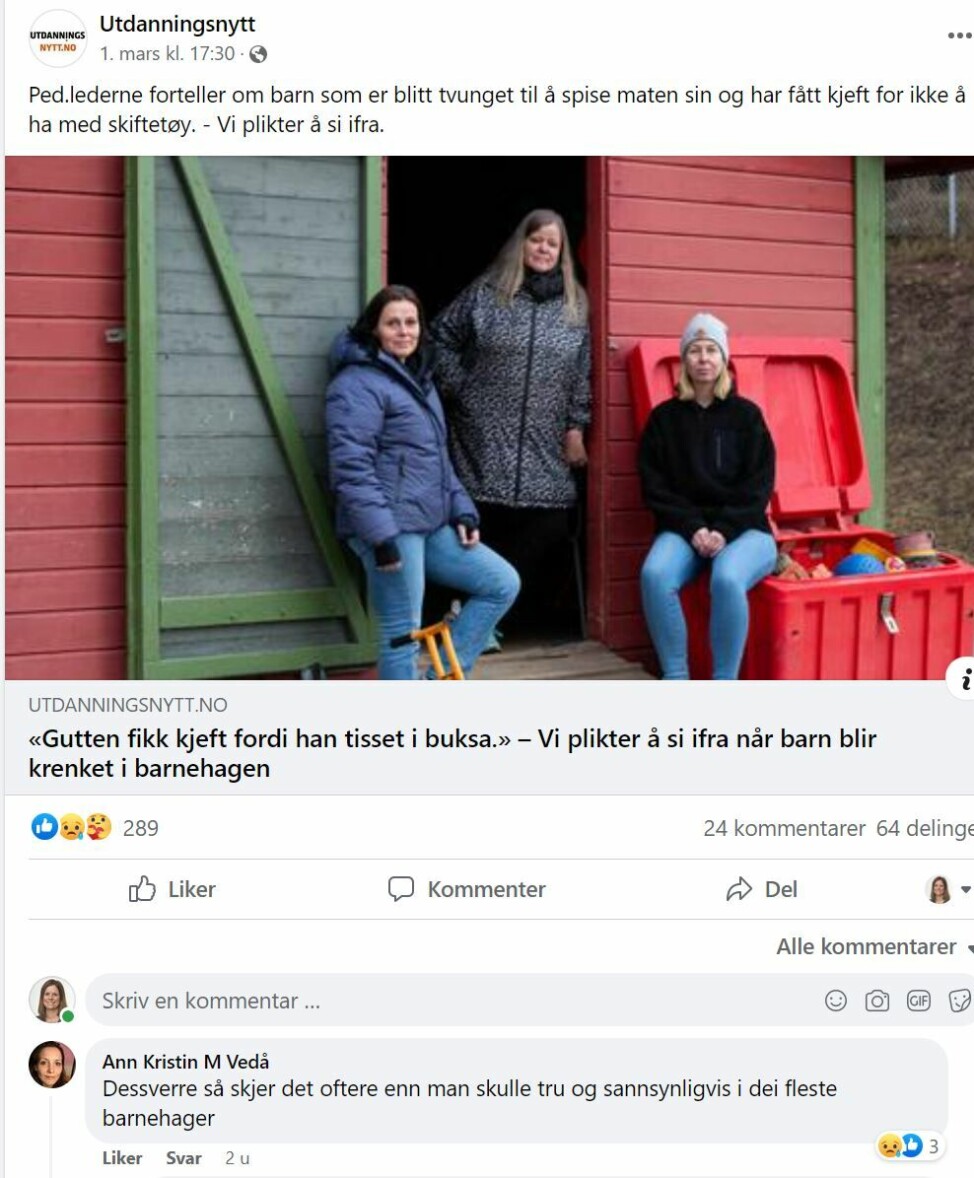 Erfaringene de pedagogiske lederne har gjort av barnehageansatte som krenker barn, skapte sterke reaksjoner i sosiale medier.
