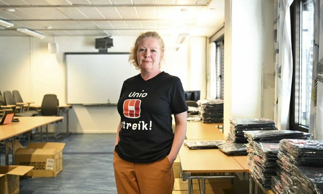 Bente Myrtveit, leder i Utdanningsforbundet Bergen. Her under streiken i 2021. Bente Myrtveit, leder i Utdanningsforbundet Bergen. Her under streiken i 2021.