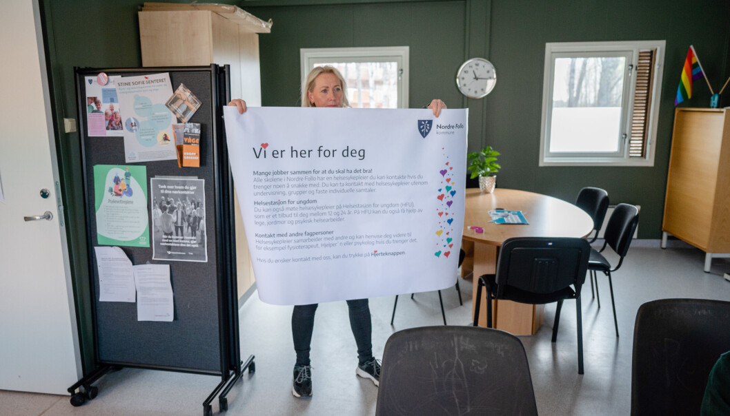 – For veldig mange er det en terskel å komme hit, forklarer helsesykepleier Maryan Olberg ved Finstad skole, Nordre Follo kommune. – For veldig mange er det en terskel å komme hit, forklarer helsesykepleier Maryan Olberg ved Finstad skole, Nordre Follo kommune.