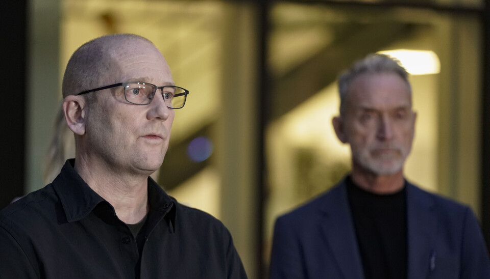 Leder i Utdanningsforbundet Steffen Handal t.v. og KS-leder Tor Arne Gangsø, etter at regjeringen valgte å stoppe lærerstreiken med tvungen lønnsnemnd.