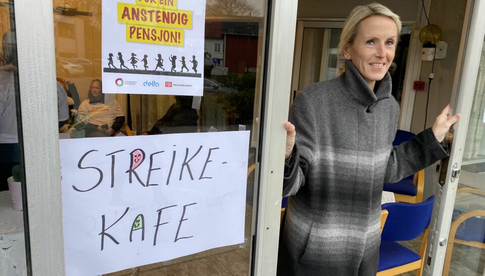 Karine Nesse, leiar i Utdanningsforbundet i Bømlo, inviterer til streikekafé.