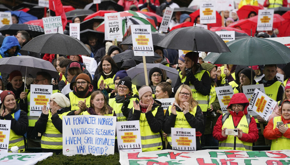 Onsdag var det felles streikemarkering for Utdanningsforbundet, Fagforbundet og Delta foran Stortinget.