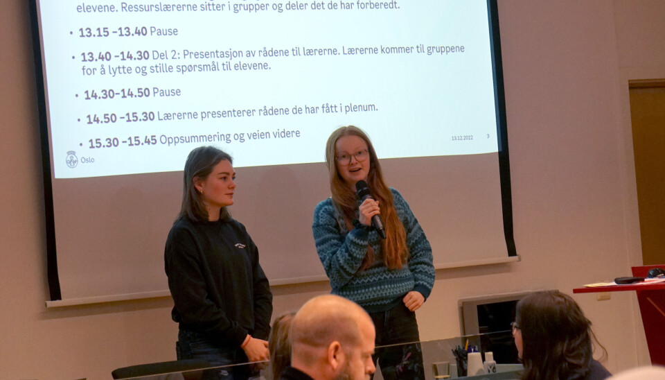 Nestleder Martine Svendsen og leder Hannah Skare Myklebust i Elevorganisasjonen Oslo. Elevorganisasjonen i Oslo, nestleder og leder