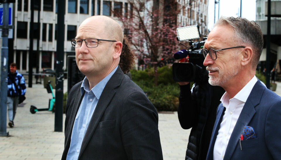 Utdanningsforbundets leder Steffen Handal (til venstre) og KS' forhandlingssjef Tor Arne Gangsø under tariffmeklingen i mai i fjor