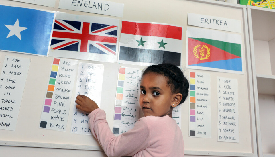 I barnehagen finner Abesarit Amanuel Medhanie (4) fra Eritrea farger og tall på mange ulike språk.