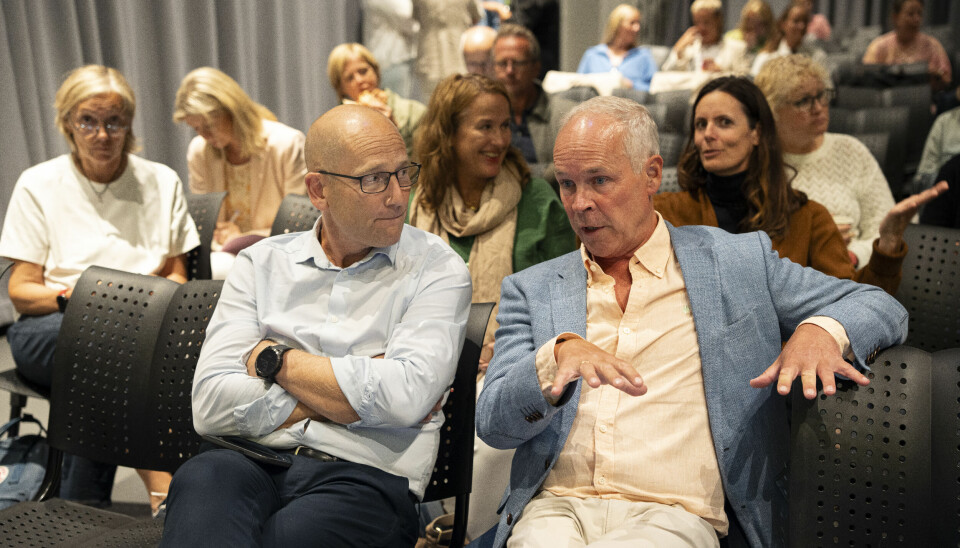 Leder i Utdanningsforbundet, Steffen Handal (t.v.) og Jan Tore Sanner (H).