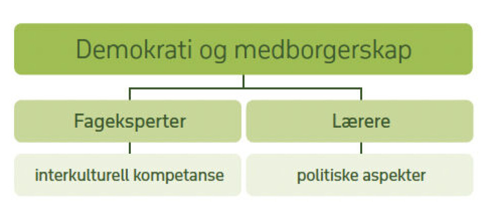 Figur 1: Lærernes og fagekspertenes forslag til innhold i det tverrfaglige temaet demokrati og medborgerskap