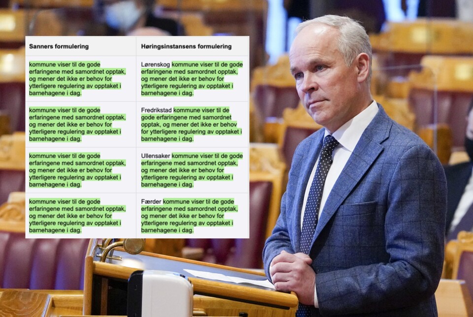 Jan Tore Sanners (H) høringsmal ble brukt av mange kommuner.