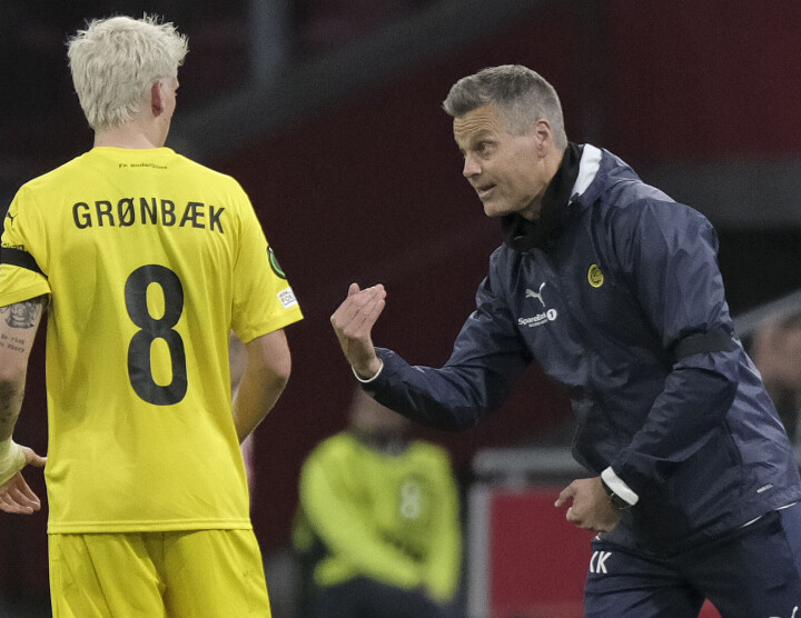 Kjetil Knutsen har lang fartstid som ungdomsskole-lærer. Kjetil Knutsen og Albert Grønbæk i Bodø/Glimt